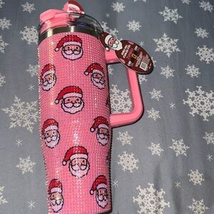 Christmas BLING Santa pink Double Wall Stainless Steel  TumblerTikTok Viral 🎅🏻